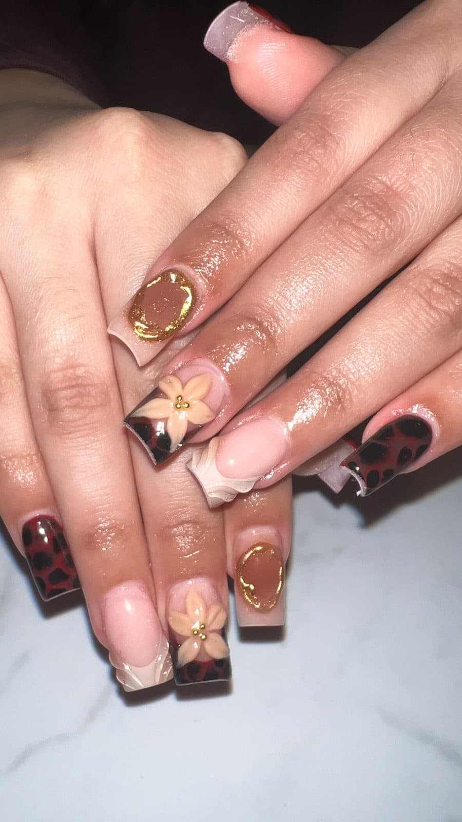 Autumn brown and nude nails with 3D charms by 902 Beauty Bar, Dartmouth NS