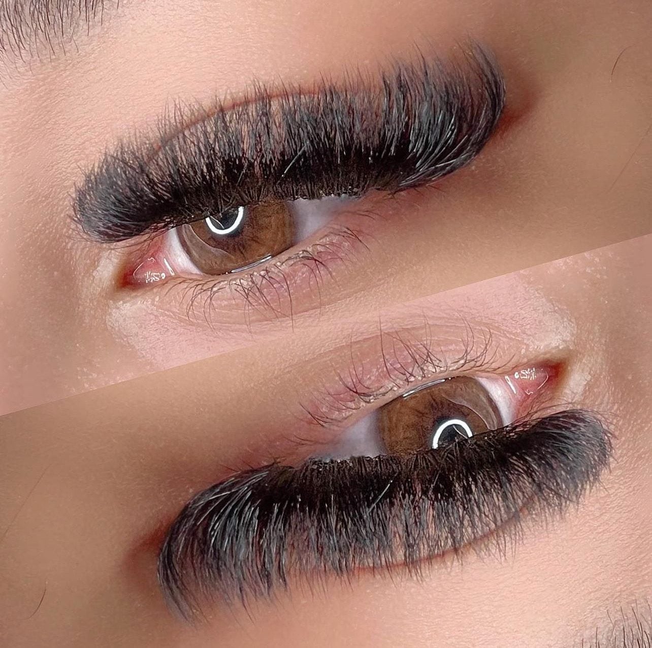 Volume lash extensions on brown eyes, close-up detail by 902 Beauty Bar, Dartmouth NS